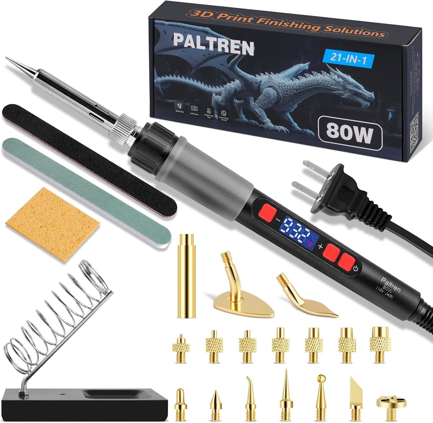 Comprehensive 21-in-1 3D Printing Tool Kit with LED Control and Soldering Iron