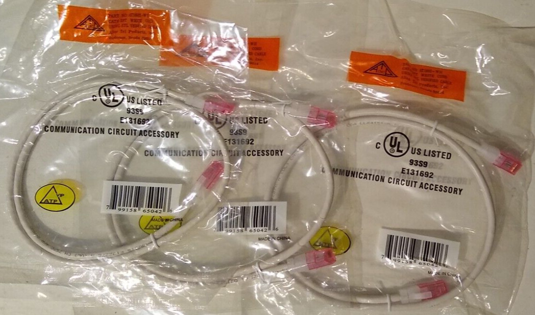 3-ATP Cat6 3FT LAN Ethernet Patch Cable White AT1603-WH Allen Tel Fire Retardant