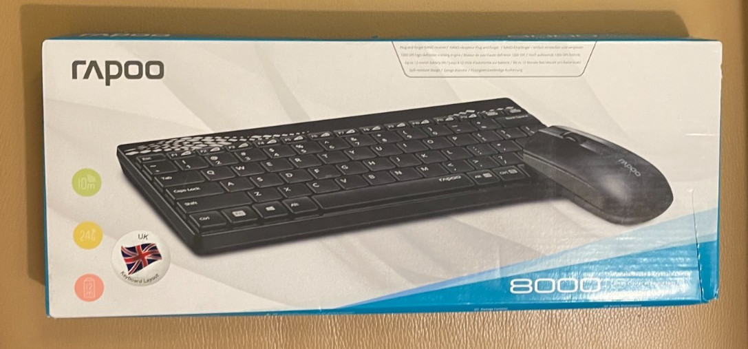 Rapoo Wireless Bluetooth 2.4G 8000 Mouse Keyboard Combo Set Black 12747 BrandNew