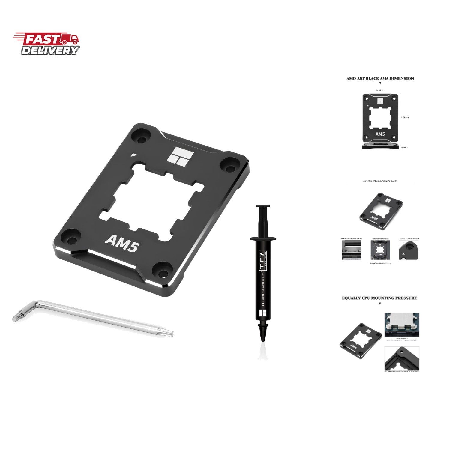 ASF-Black AM5 CPU Holder, Corrective Anti-Bending Fixing Frame, Full-Fit Fixe...