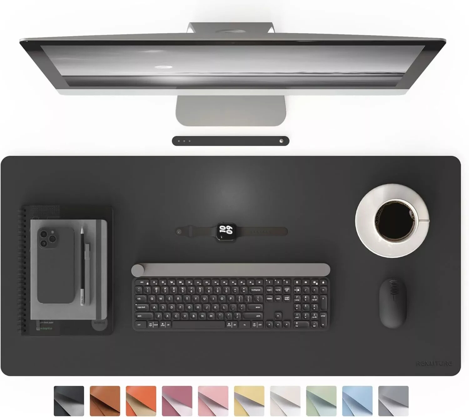 RENMTURE PU Mouse Pad, Faux Leather Large Desk Home Work 36"x17", Black 