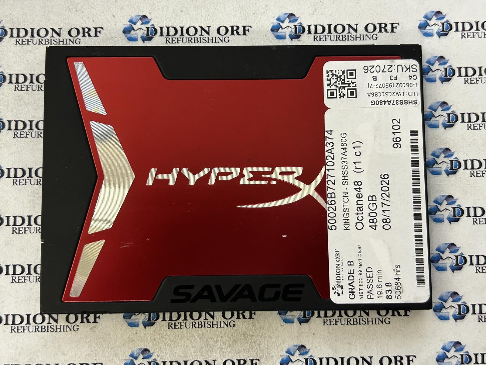 KINGSTON HYPERX SAVAGE 480GB 2.5" SATA SSD SHSS37A480G, Grade B, SKU 27026