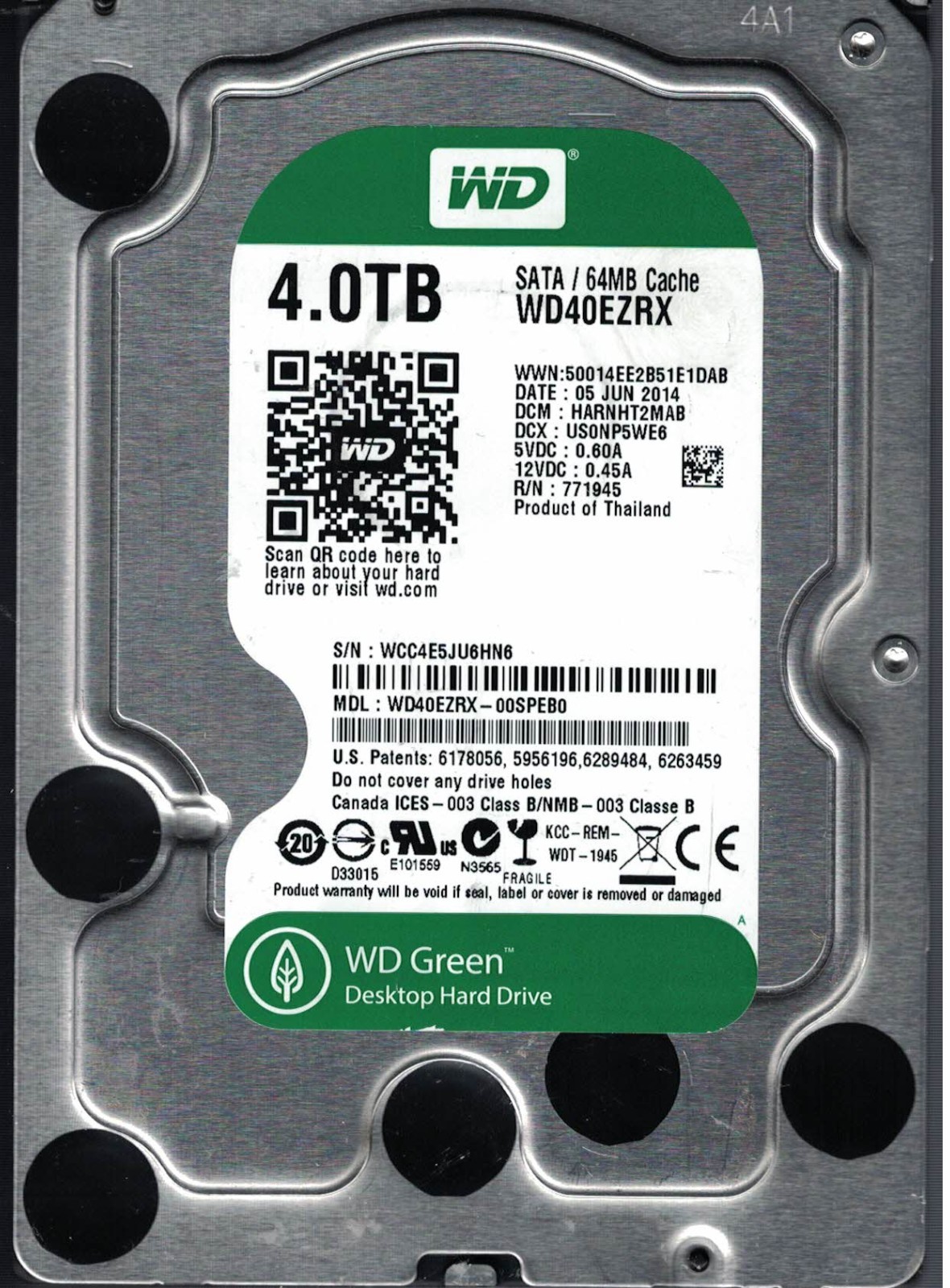 Western Digital WD40EZRX-00SPEB0	05 Jun 2013 DCM HARNHT2MAB