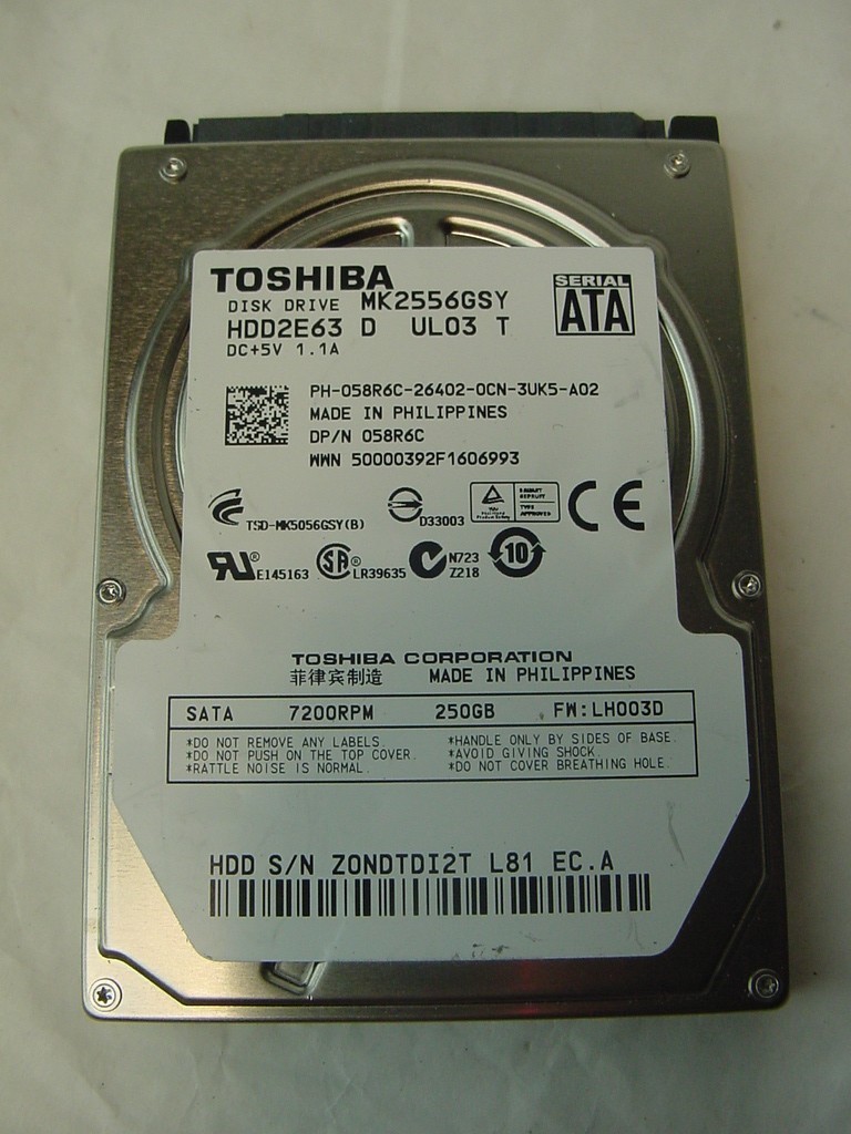 250GB TOSHIBA SATA LAPTOP 2.5" HARD DRIVE MK2556GSY