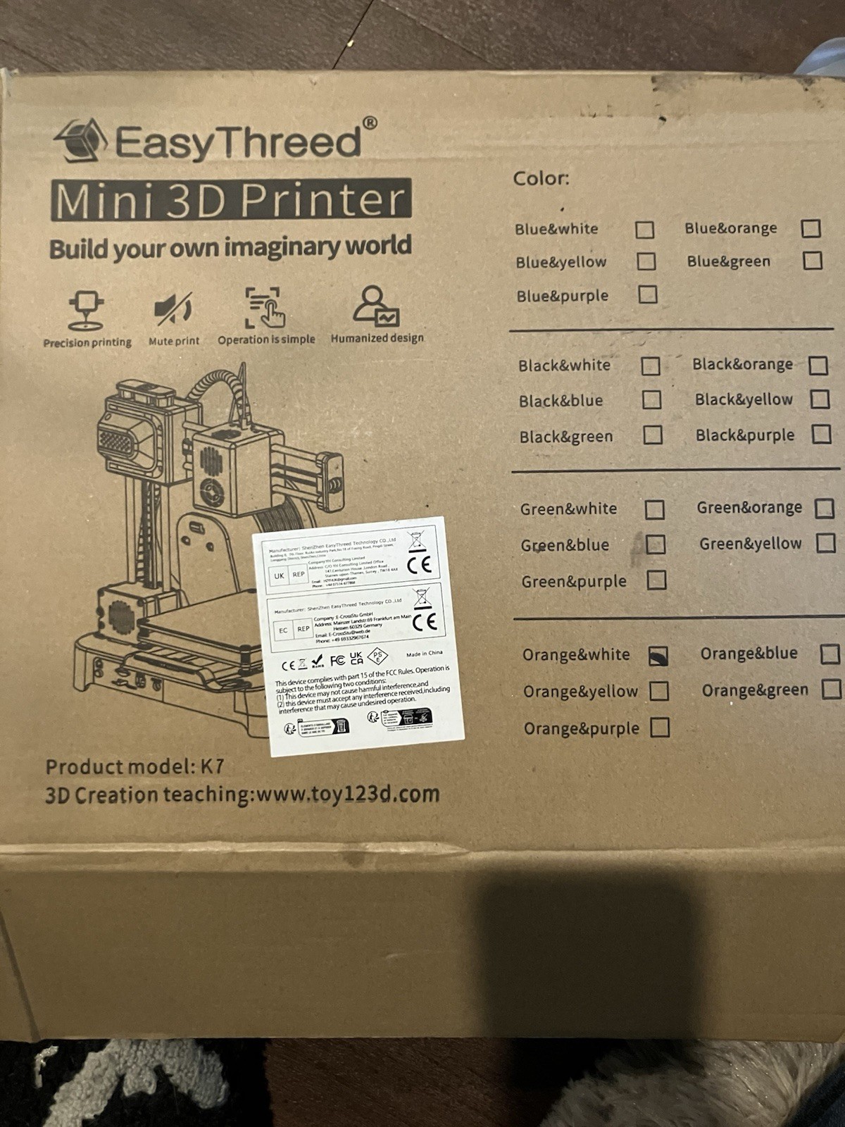 EasyThreed K7 Portable Mini 3D Printer Open Box Never Used 40 Meters Of Filament