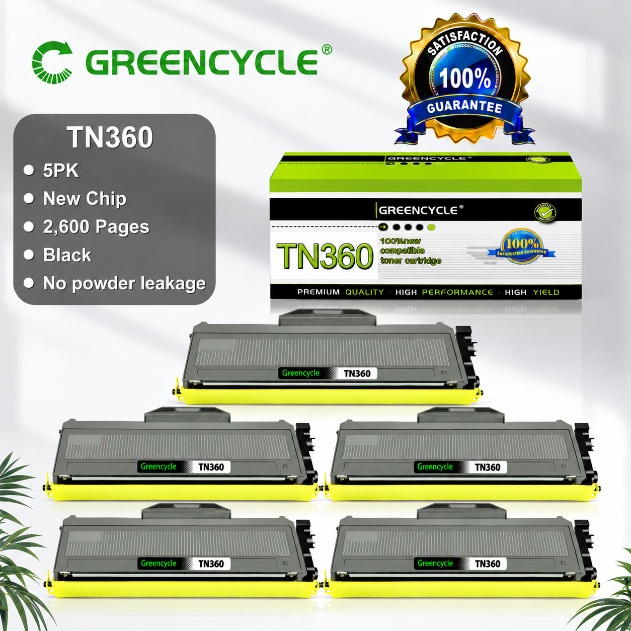 5 Pack Black TN360 Toner Cartridge For Brother MFC-7345N MFC-7440N MFC-7840W