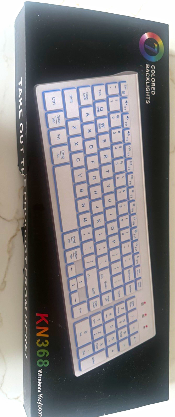 TAKE OUT KN368 Wireless Illuminated Rechargeable Keyboard White/Blue QWERTY EN