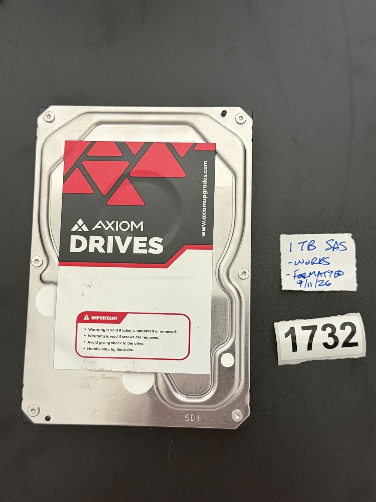 AXIOM SAS 3.5" Internal HDD 1TB 12GB/s 7200 RPM -- Tested Works -- REF 1732