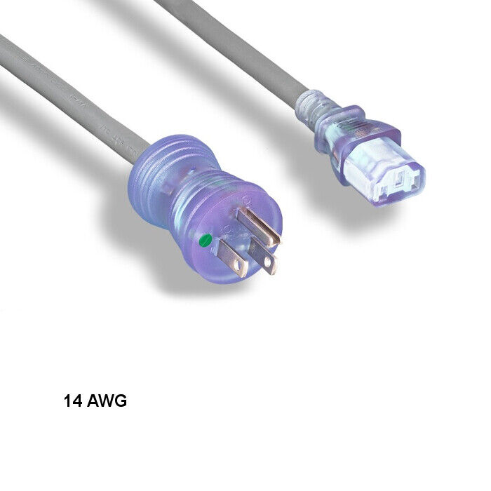 10PCS 15ft 14 AWG Hospital Grade Power Cable NEMA 5-15P to C13 15A/125V Clr
