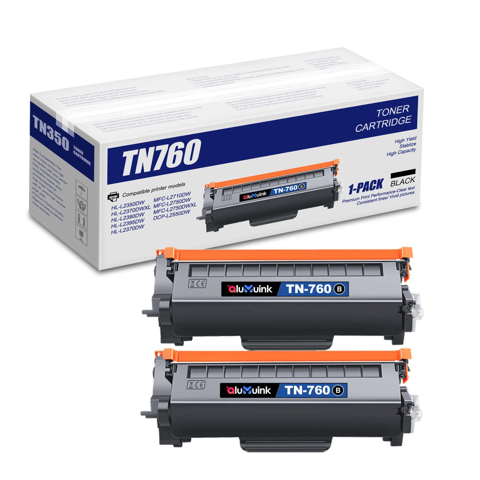 2PK TN-760 TN760 For Brother Toner Cartridge MFC-L2690DW DCP-L2550DW HL-L2350DW