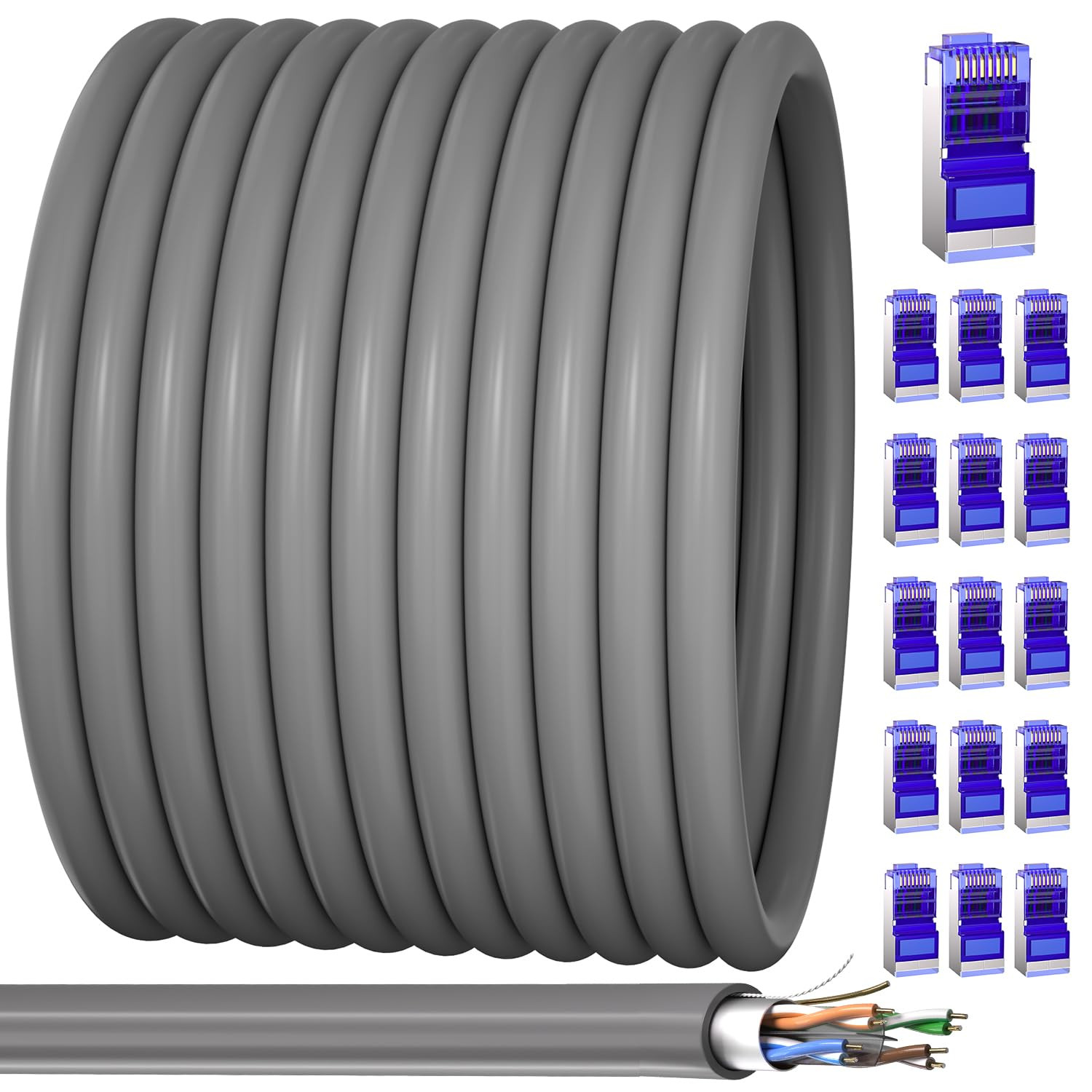 Cat 6 Outdoor Ethernet Cable 250Ft (16 RJ45), Shielded Cat6 Cable