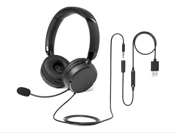Amazon Basics On Ear Wired Computer Headset with Adjustable Microphone, Black