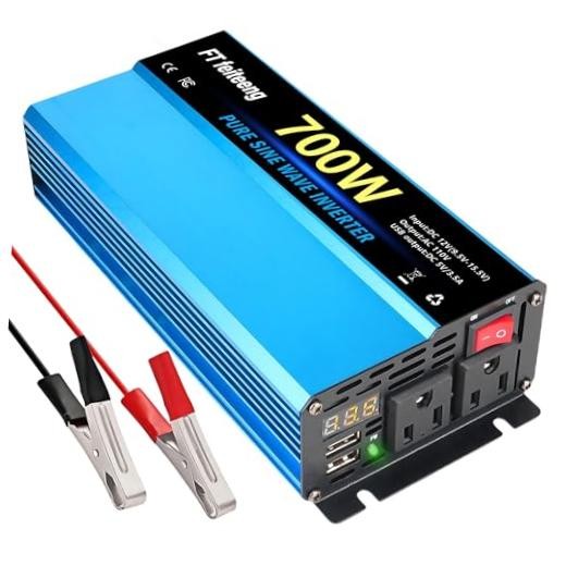 Pure Sine Wave Inverter 12V DC to 120V AC Power Inverter 700W