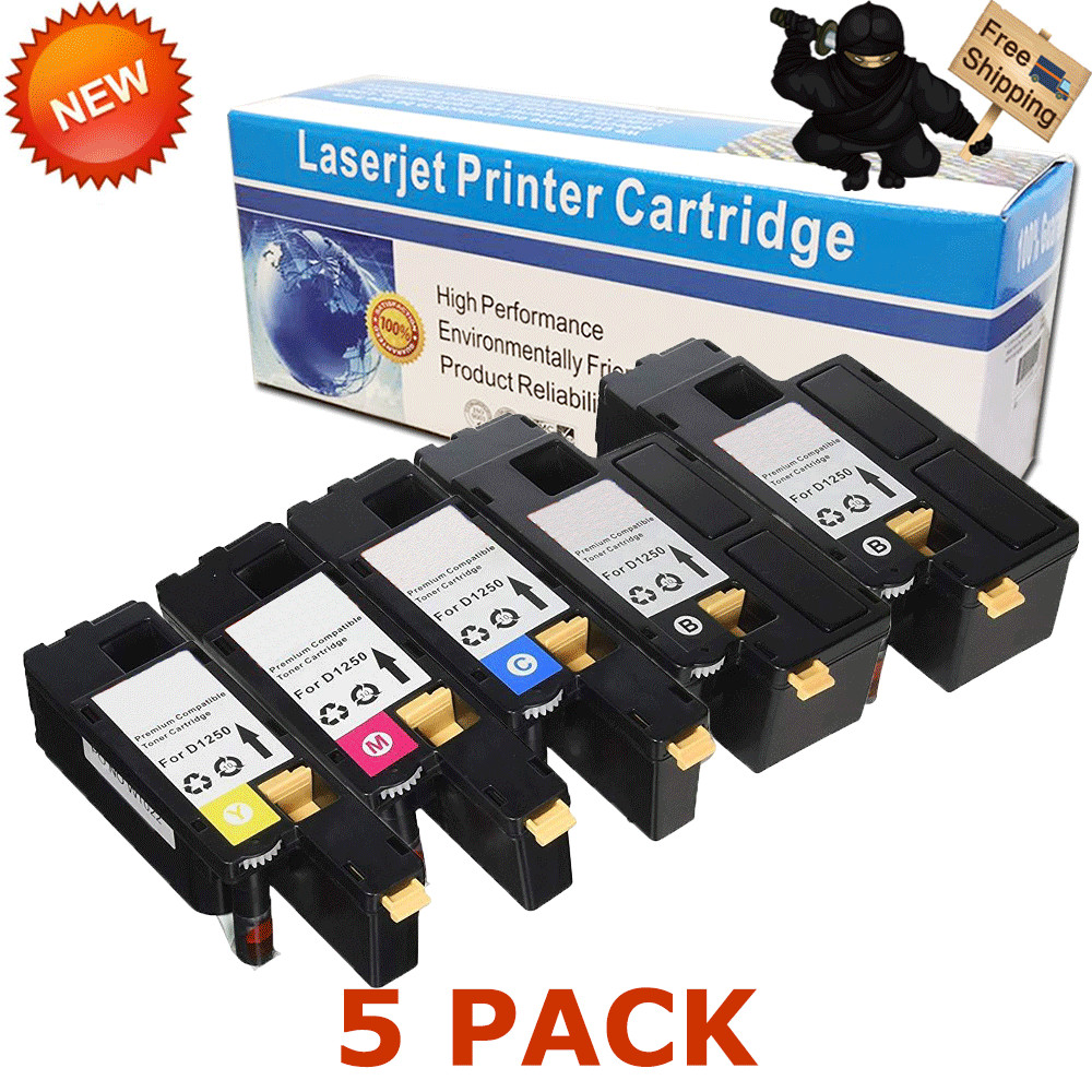 5 PK 1250 Black Color Toner Set For Dell Laser C1760nw C1765nf C1765nfw 1355CNW