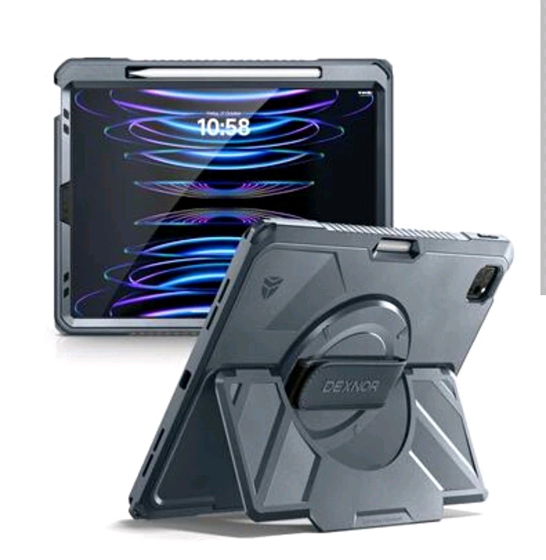 DEXNOR iPad Pro 12.9 Case 3rd-6th Gen Rugged Hand Strap Kickstand Black