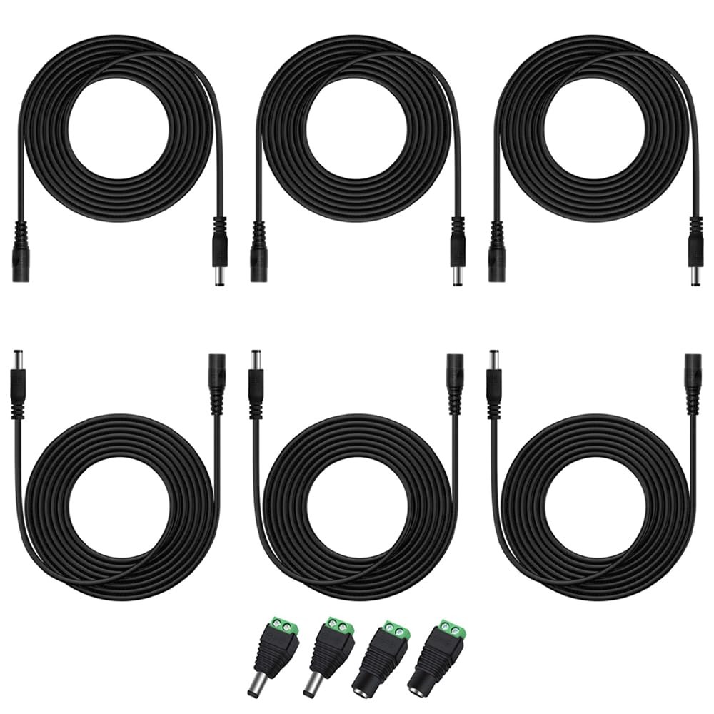 6PCS 10FT(3m) 12V DC Power Extension Cable with Power Jack Adapter Connectors...