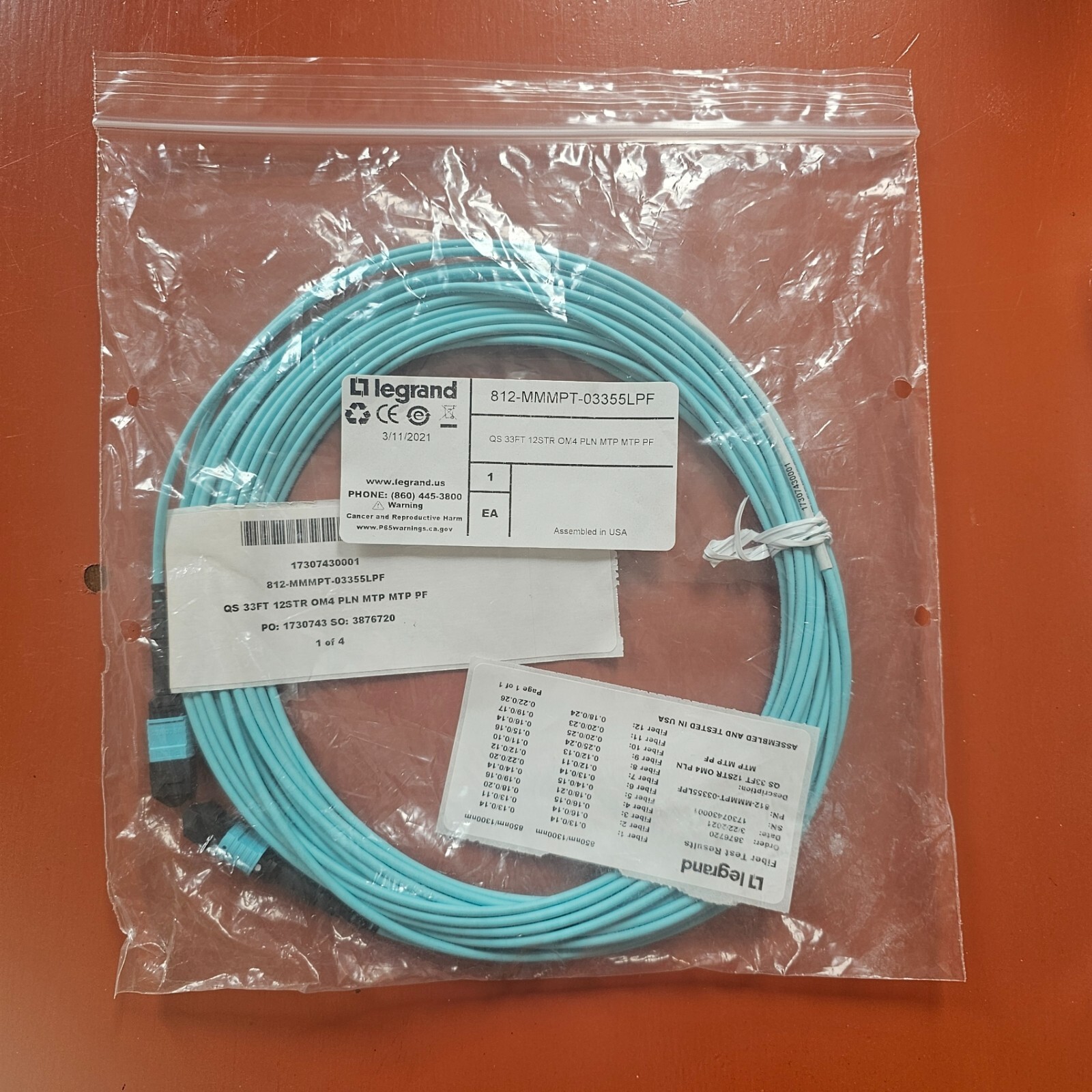 NEW Legrand QS 33FT 12STR OM4 PLN MTP MTP PF