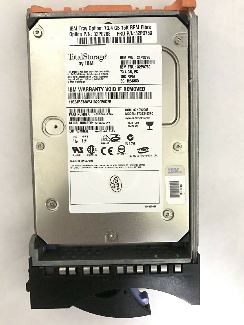 32P0768,32P0769,24P3736 IBM 73.4GB 15K rpm 2Gbps Fibre Channel hot-swappable