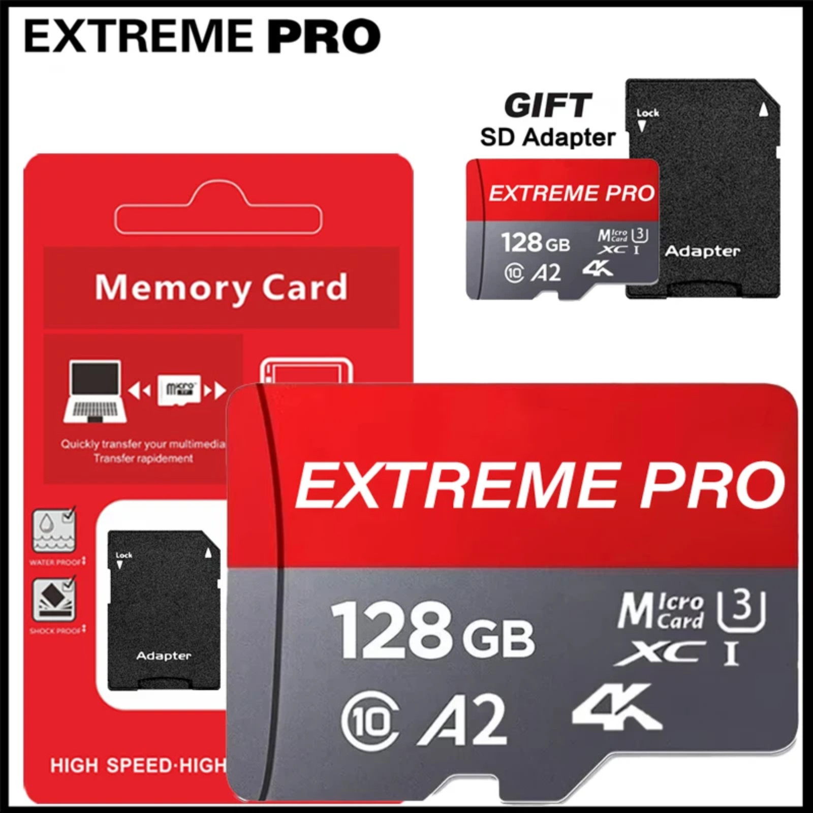 128GB Micro SD Card Memory Card Class 10 A2 fr Camera Phones SD Card & Adapter