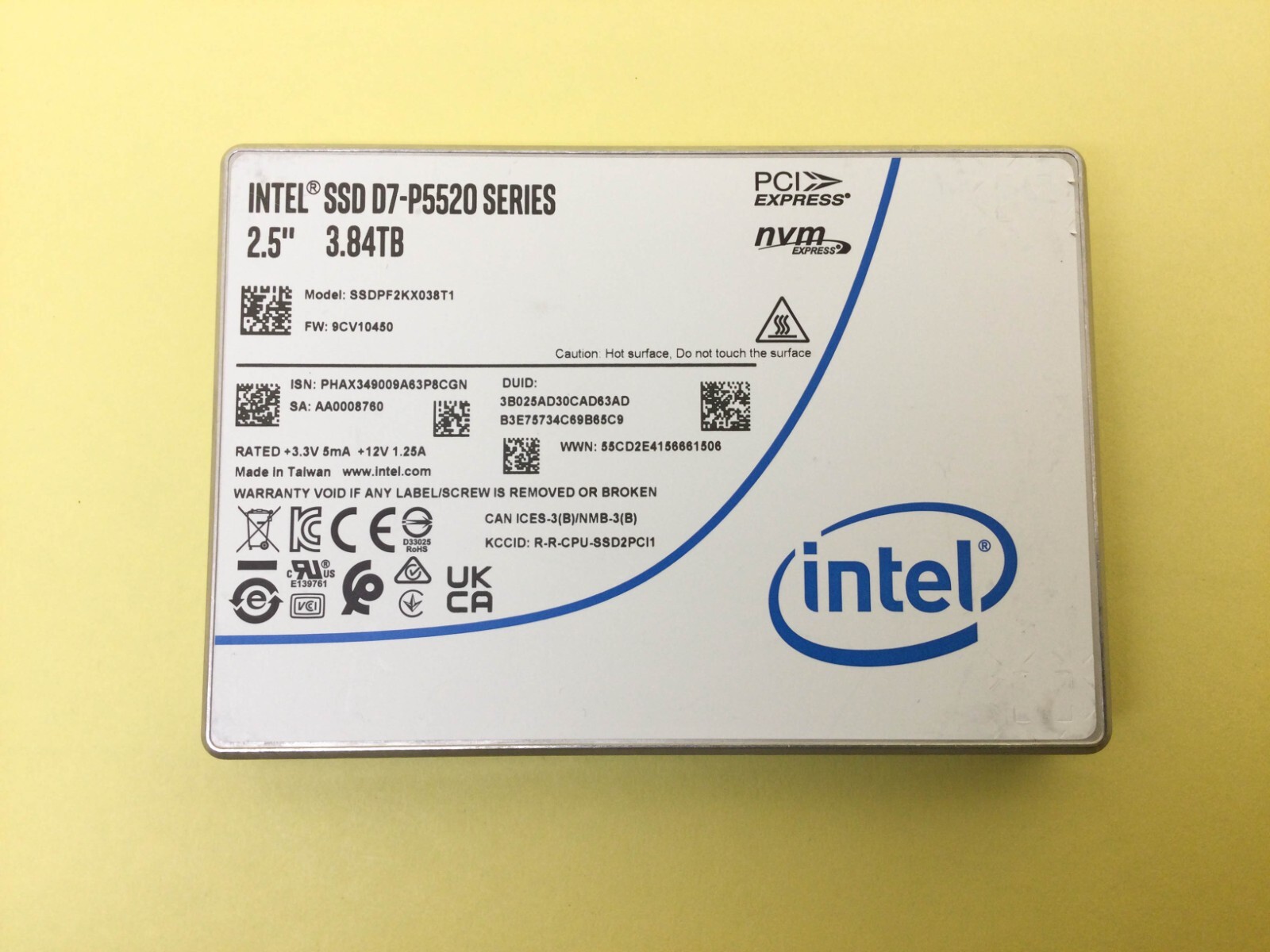 INTEL D7-P5520 SERIES 3.84TB NVME PCIE Gen4 2.5" SSD SSDPF2KX038T1