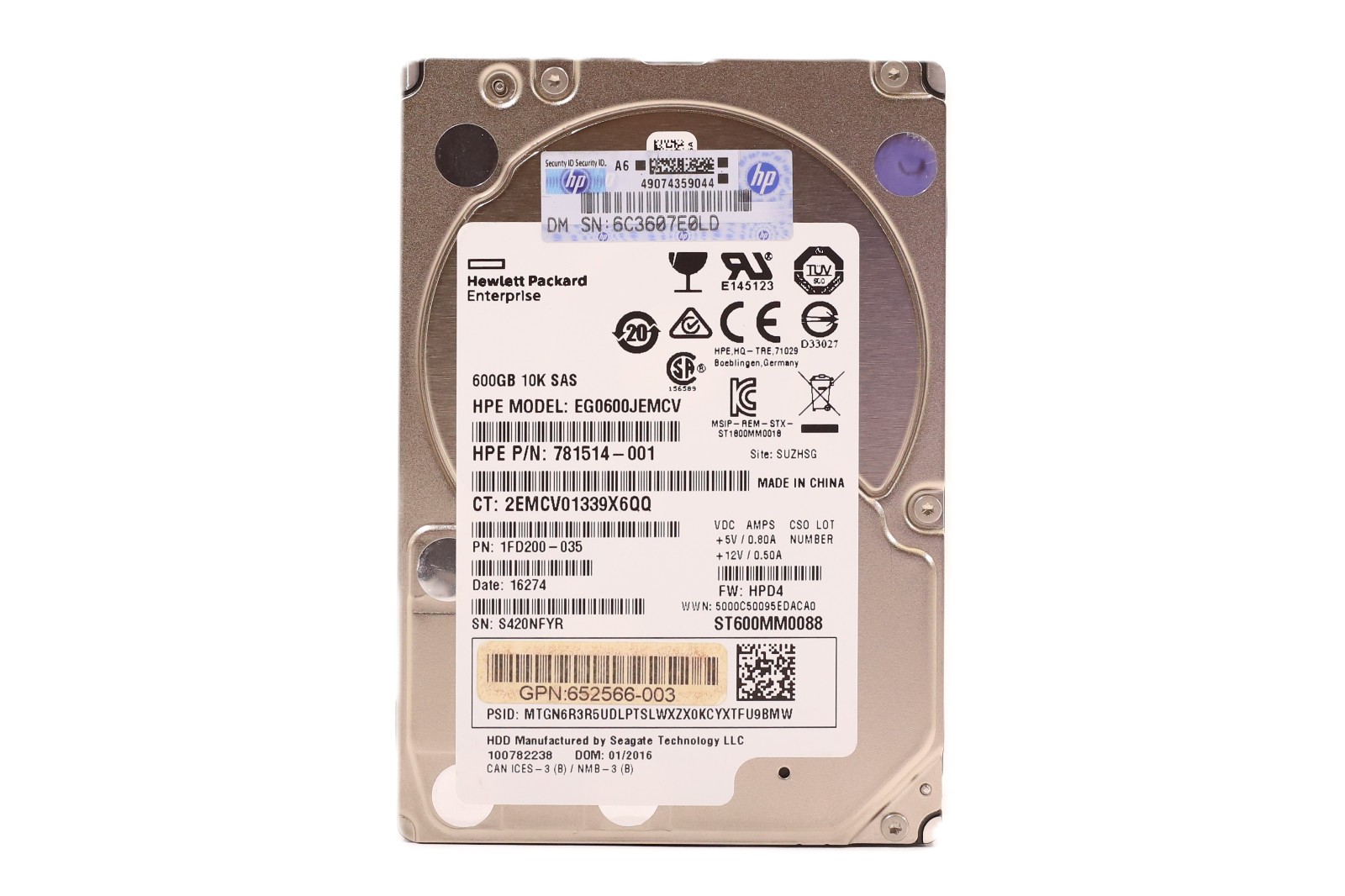 HP EG0600JEMCV 600GB 2.5" 6Gb/s 10K RPM SAS Hard Drive P/N: 652566-003 Tested