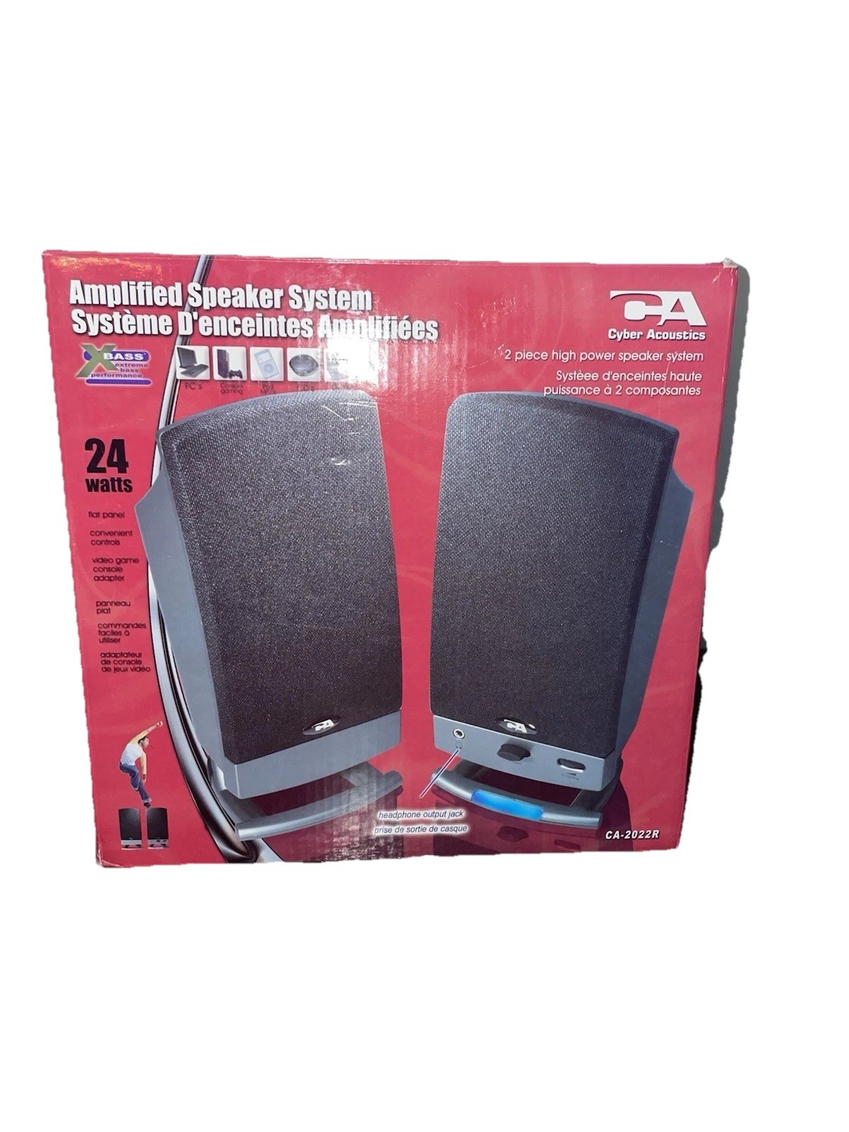 CA Cyber Acoustics White Amplified Computer Speakers New Works with Computer TV