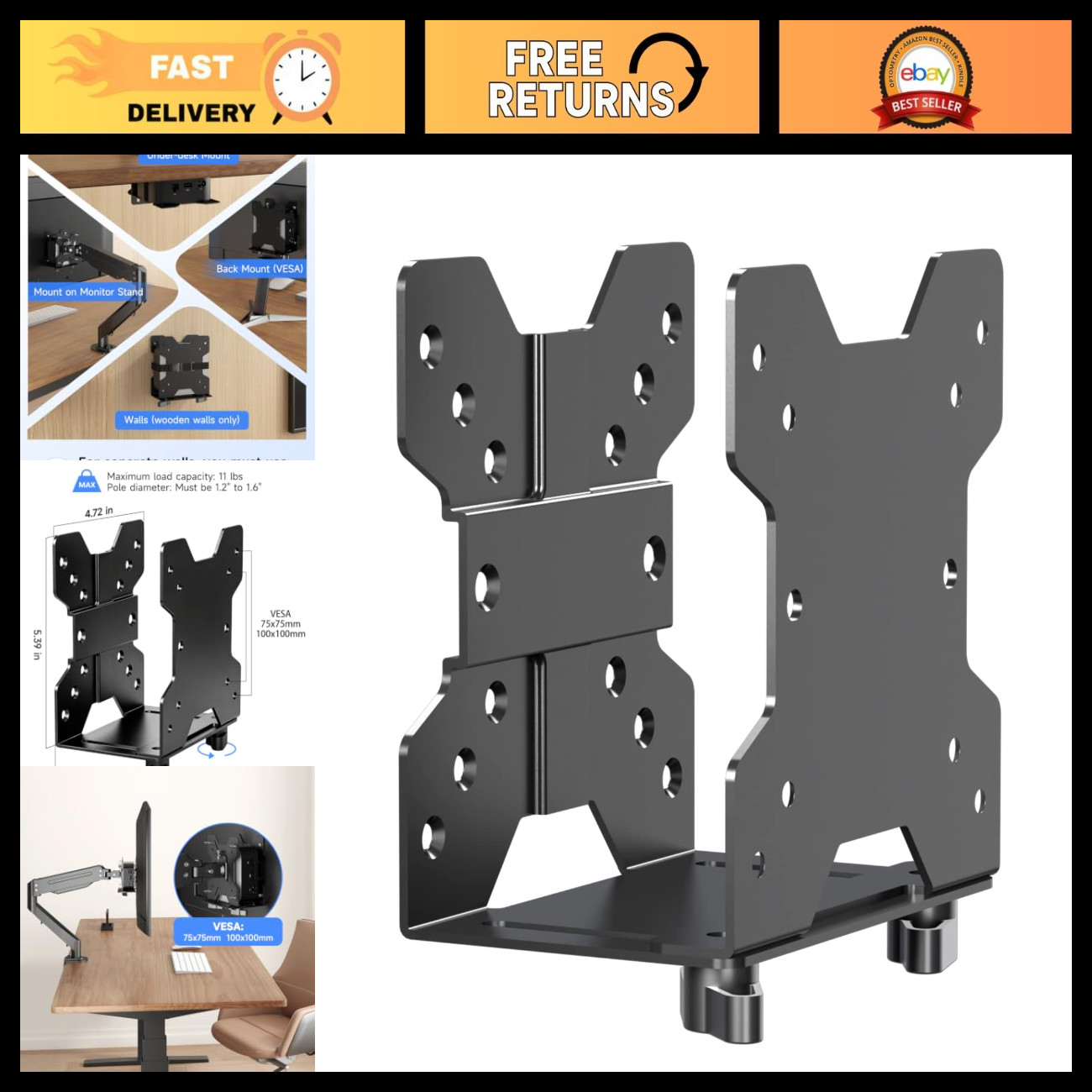 Adjustable Thin Client Mount Bracket for Mini PC & CPU VESA Under Desk Holder