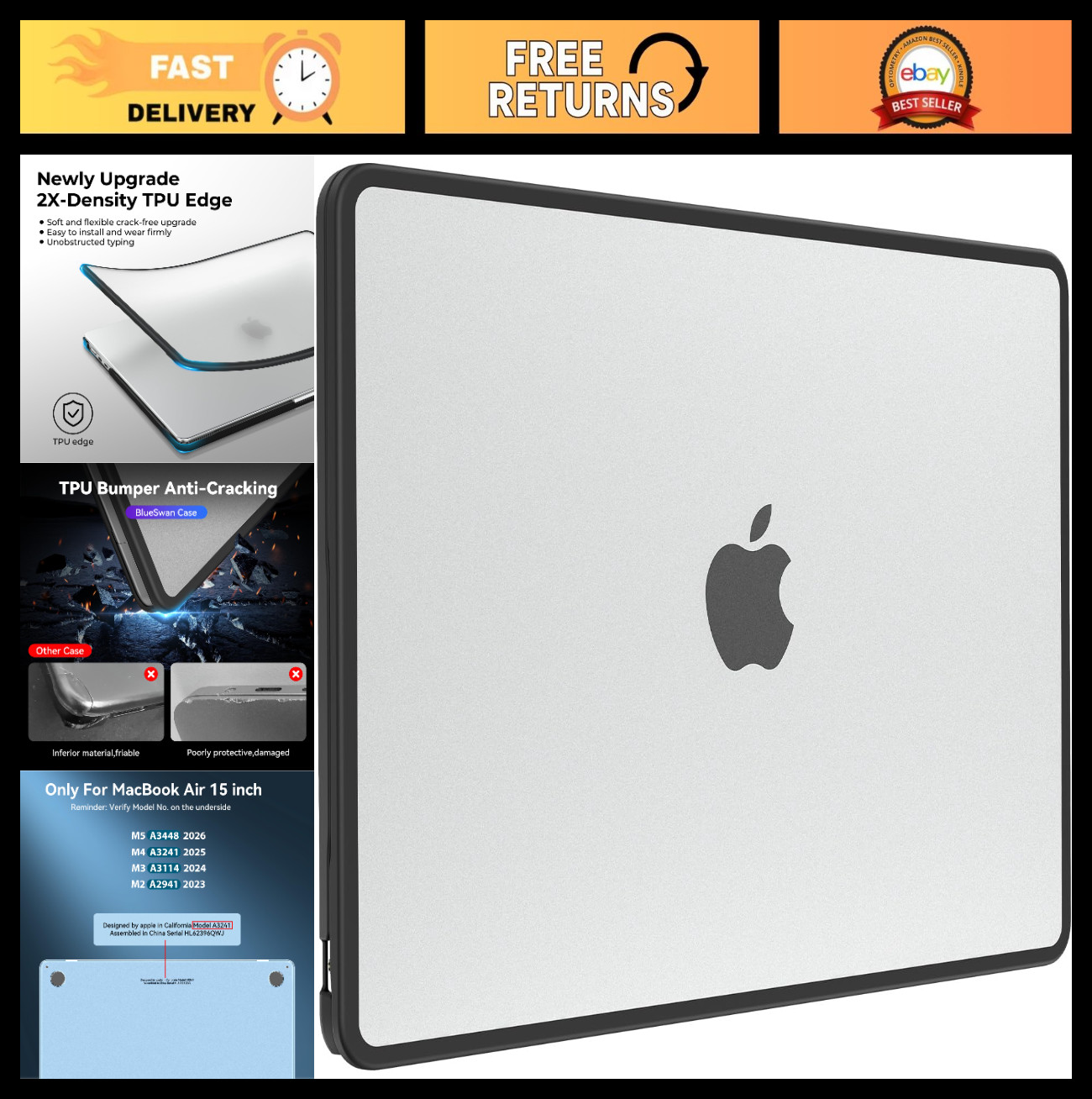 Anti-Cracking Case for MacBook Air 15" M5 M4 M3 M2 (2026-2023) - Durable Protect