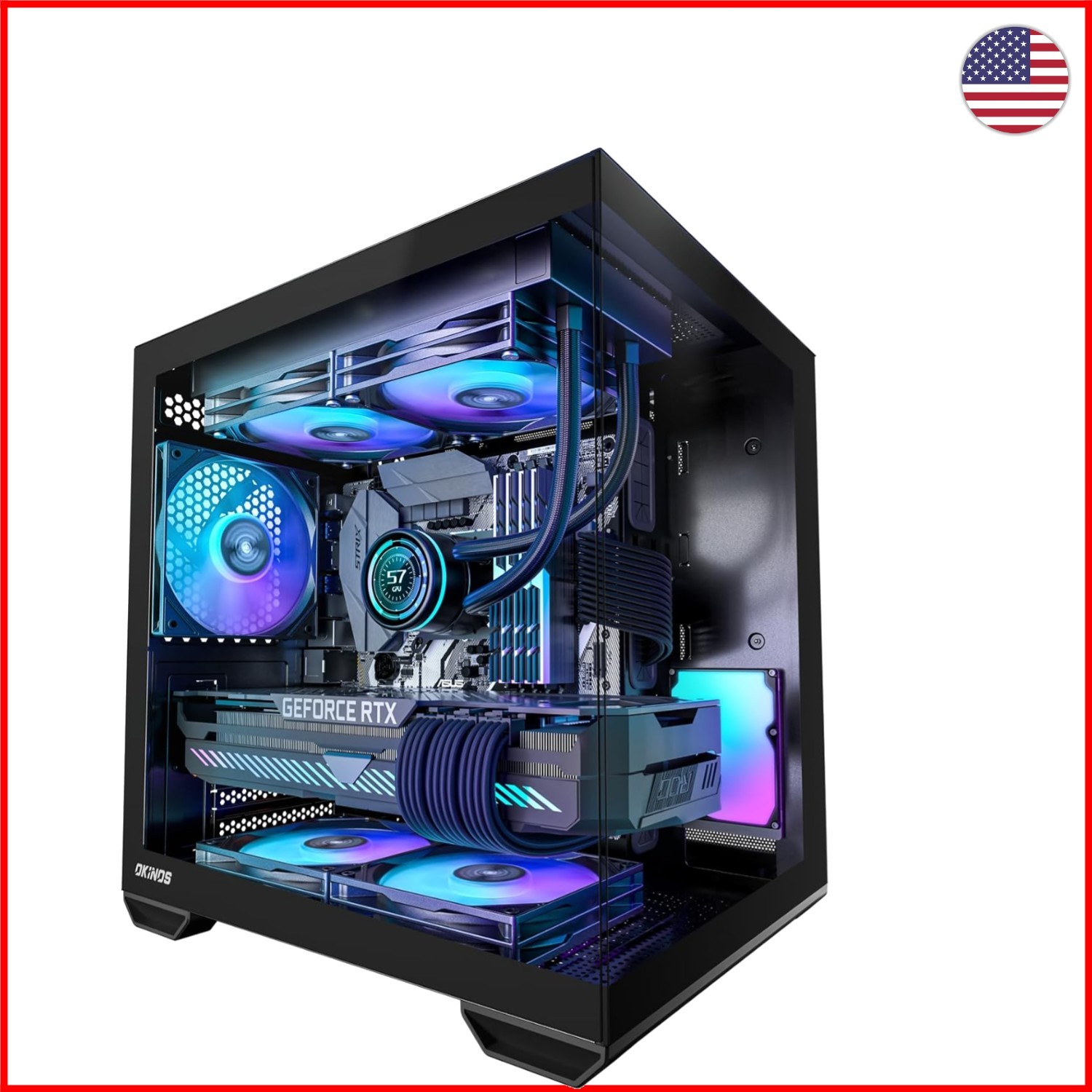 Tempered Glass MATX PC Case with 5 PCIe Slots & 3 ARGB Fans for Ultimate Cooling