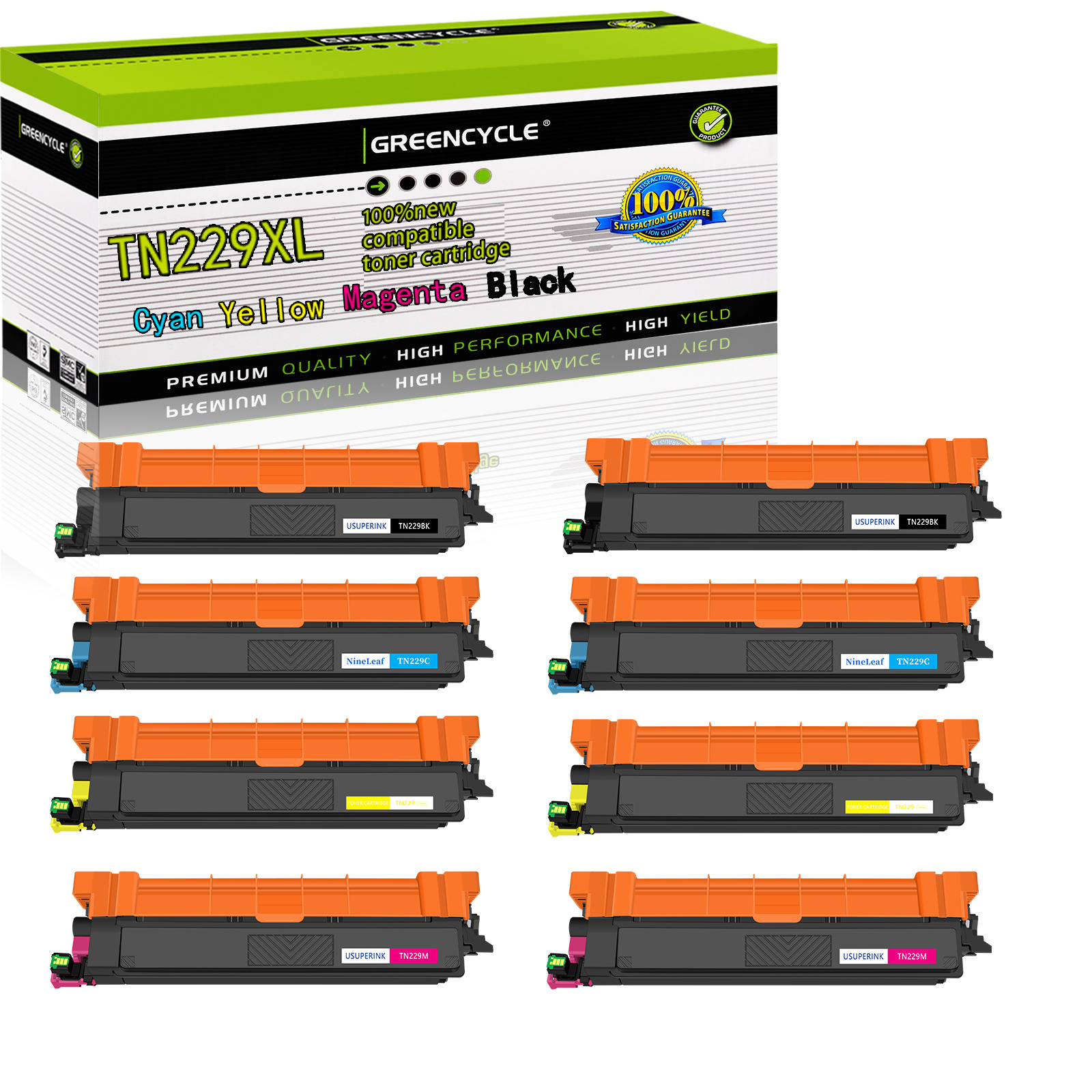 8PK TN229XL Color Toner Cartridge BCYM Compatible with Brother MFC-L3780CDW 