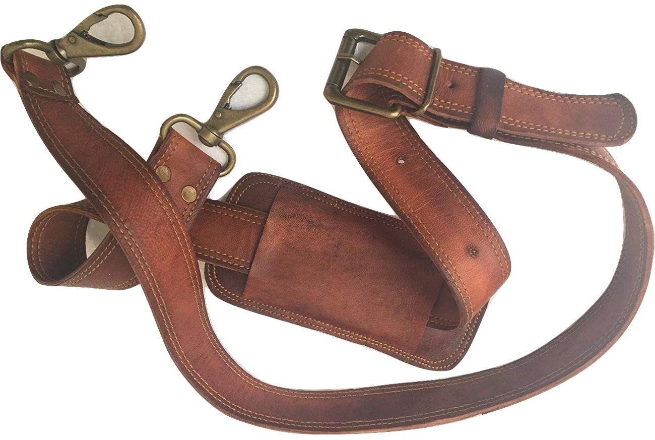 Leather Adjustable Padded Replacement Shoulder Strap with Metal Swivel Hooks ...