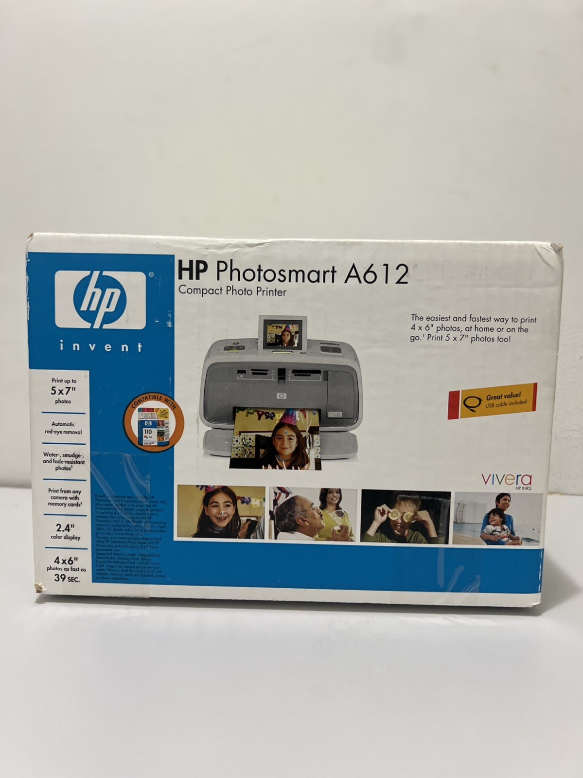 HP Photosmart A612 Portable Inkjet Photo Printer New