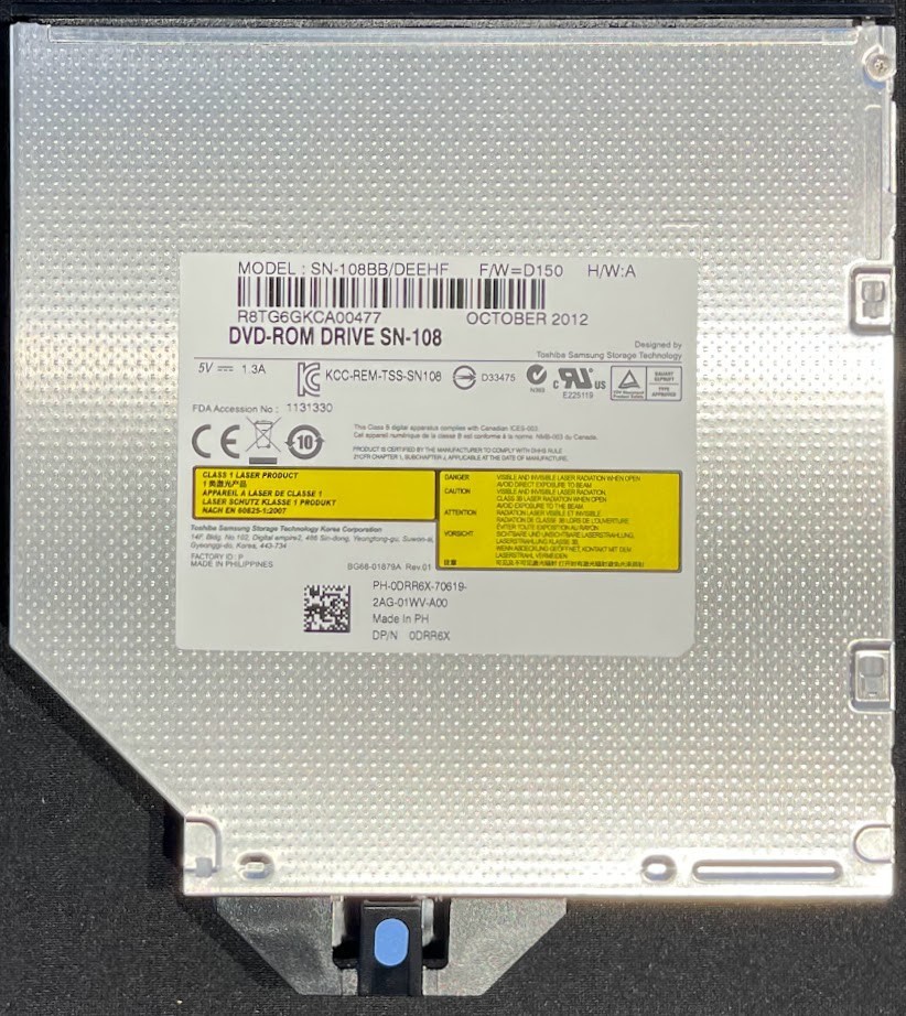 Dell SN-108BB 12X Slim Line SATA DVD-ROM for PowerEdge R720/R820 / DRR6X