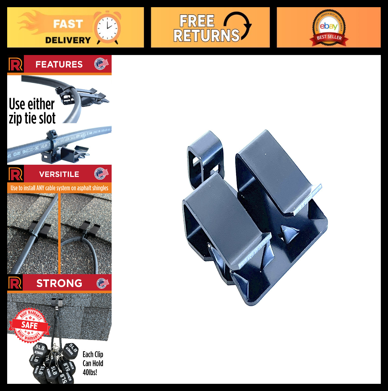 Multi-Purpose Roof Clips for Heat Cables - Secure to Asphalt Shingle Roofs, 10 C