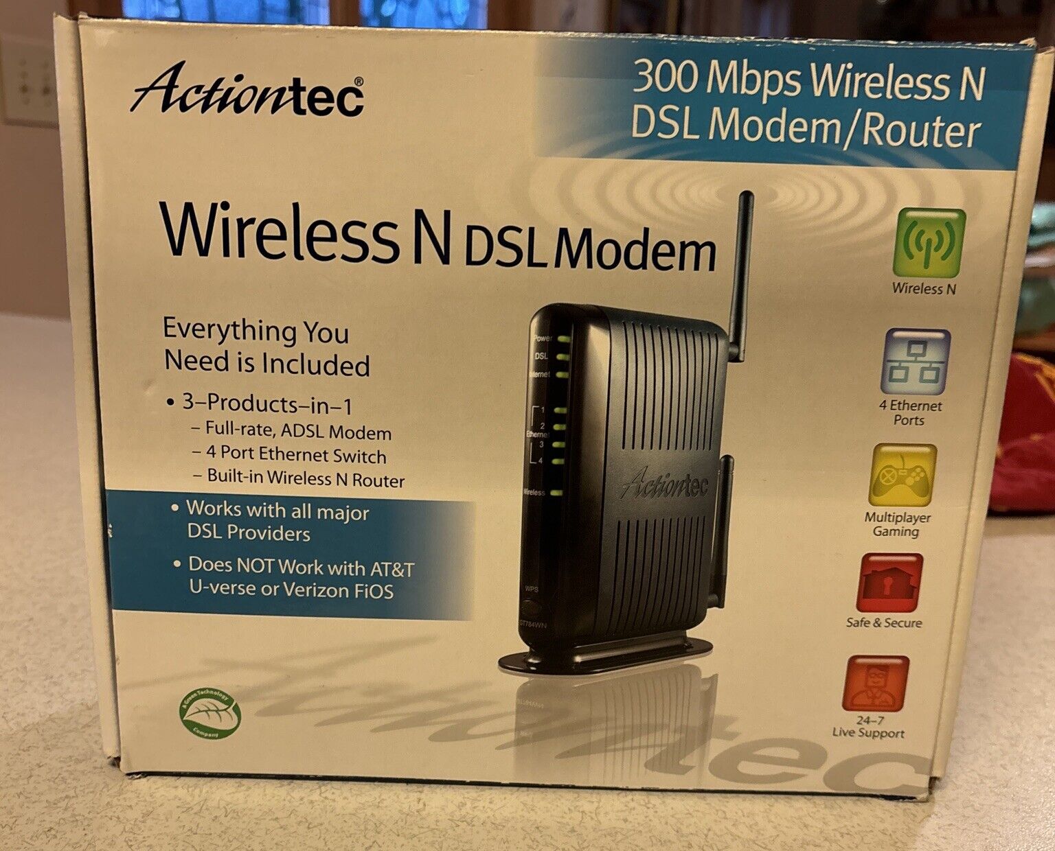 Actiontec 300 Mbps Wireless N DSL Modem/Route GT784WN-01 Used In Box Manual
