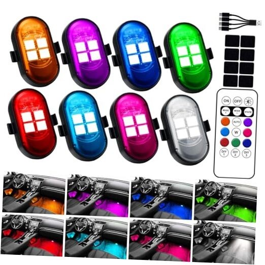 Upgraded Wireless LED Lights for Car, Rechargeable Interior Car Lights 8pcs