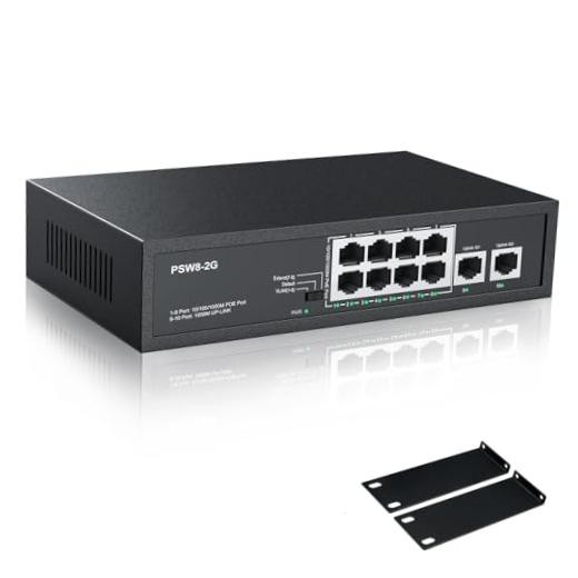 Port Full Gigabit PoE+ Switch with Rack Mount Ears, with 2 Gigabit Uplink 8