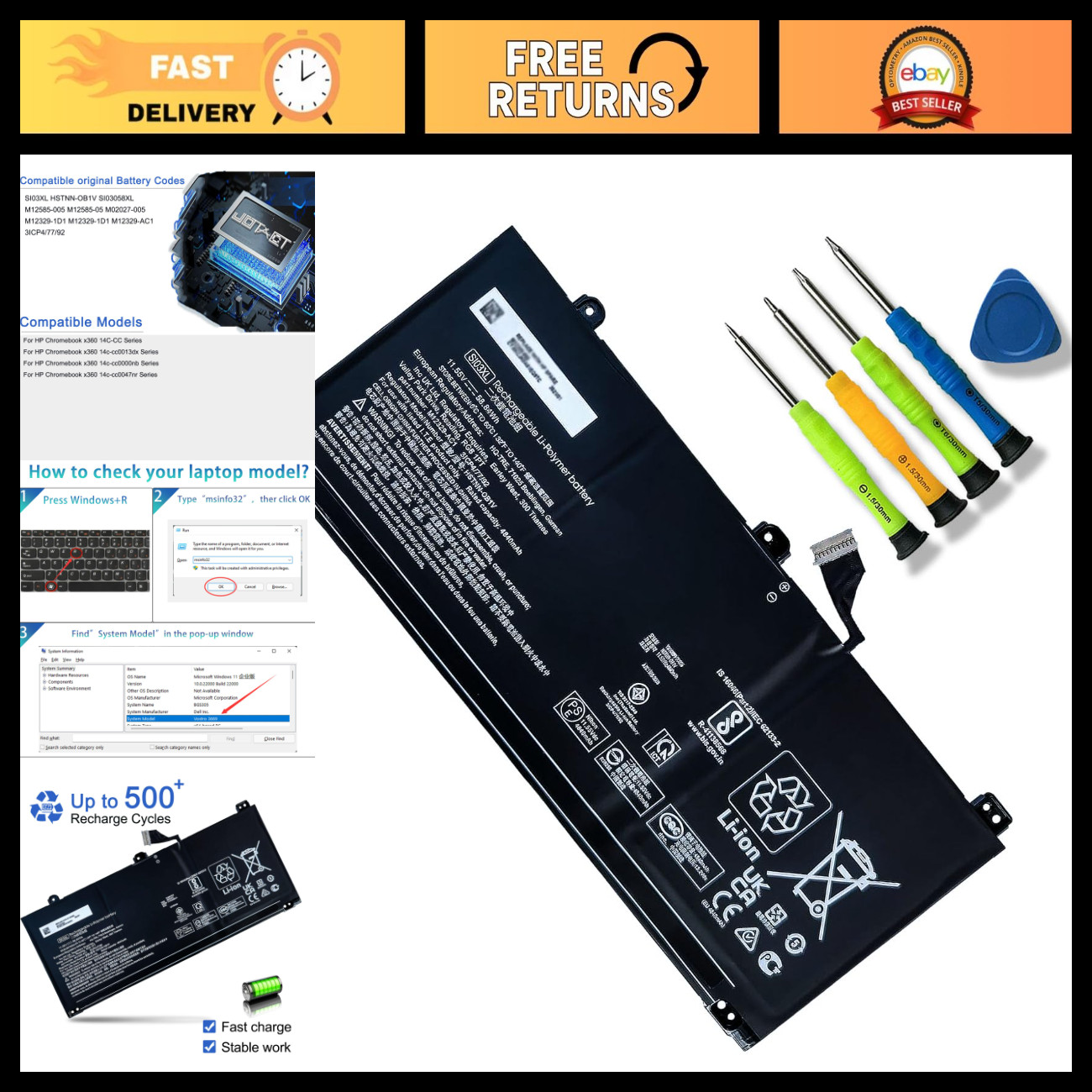 High-Capacity 58.84Wh Laptop Battery for HP Chromebook x360 14C Series - Compati