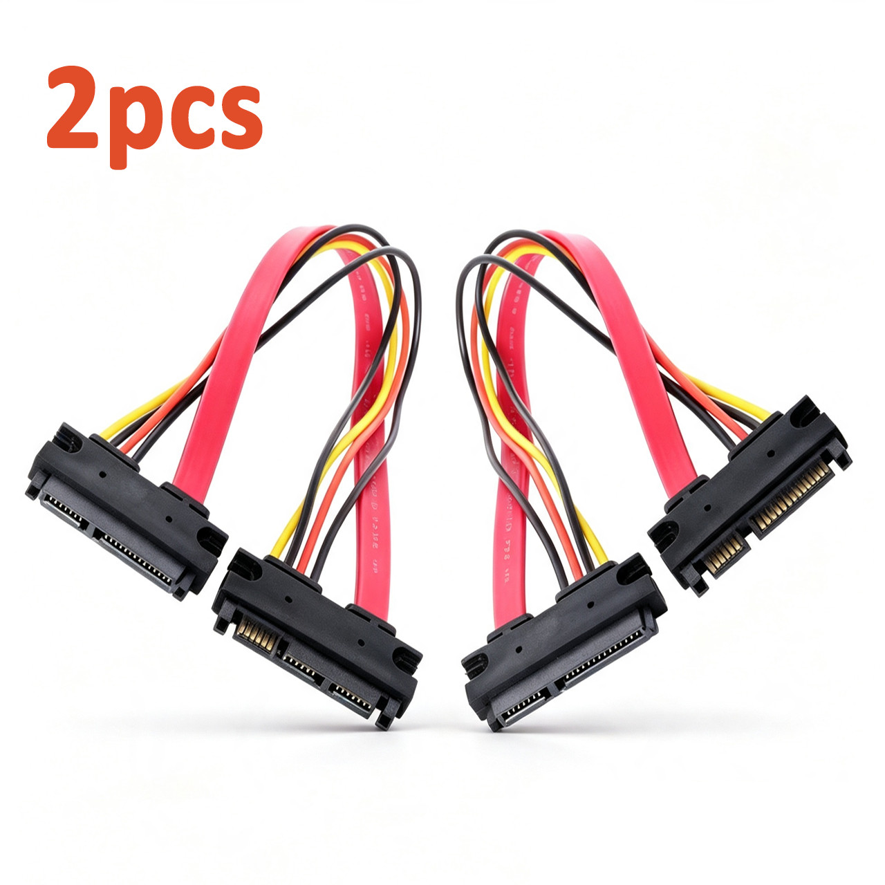 2PCS SATA Data & Power Combo Cable 7+15 Pin Male to Female Extender Wire