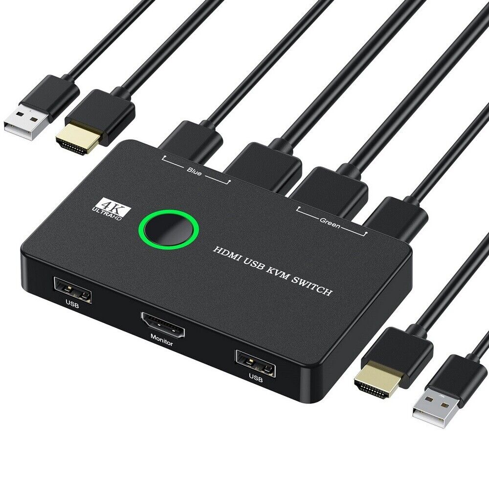NFHK KVM USB 2.0 & HDMI 4K Switch Selector Dual PCs Sharing Monitor HDTV USB