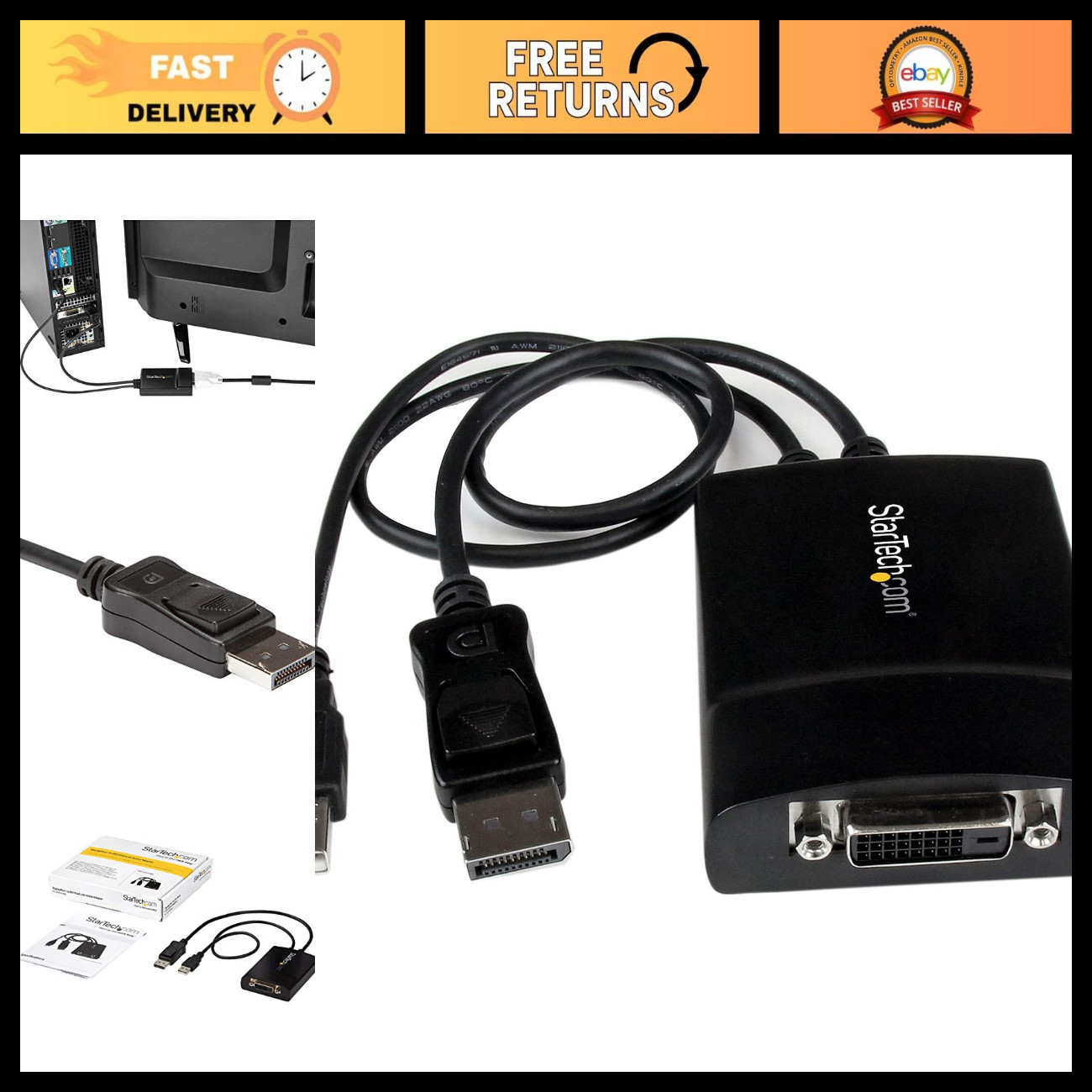Active DisplayPort to DVI-D Adapter, 2560x1600 60Hz, High-Resolution Video Conve