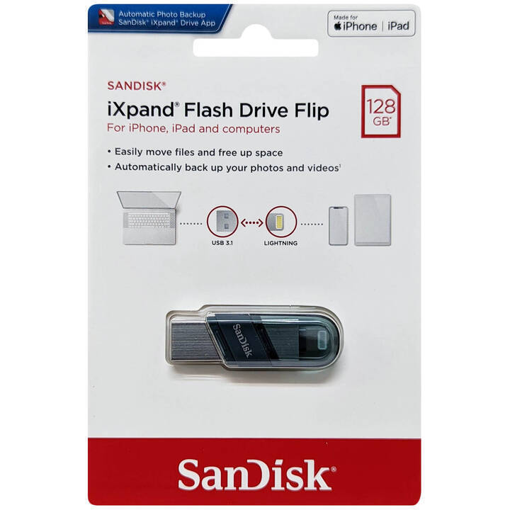 SanDisk iXpand USB 3.1 Gen 1 Flash Drive Flip - SDIX90N (FREE MicroUSB Cable)