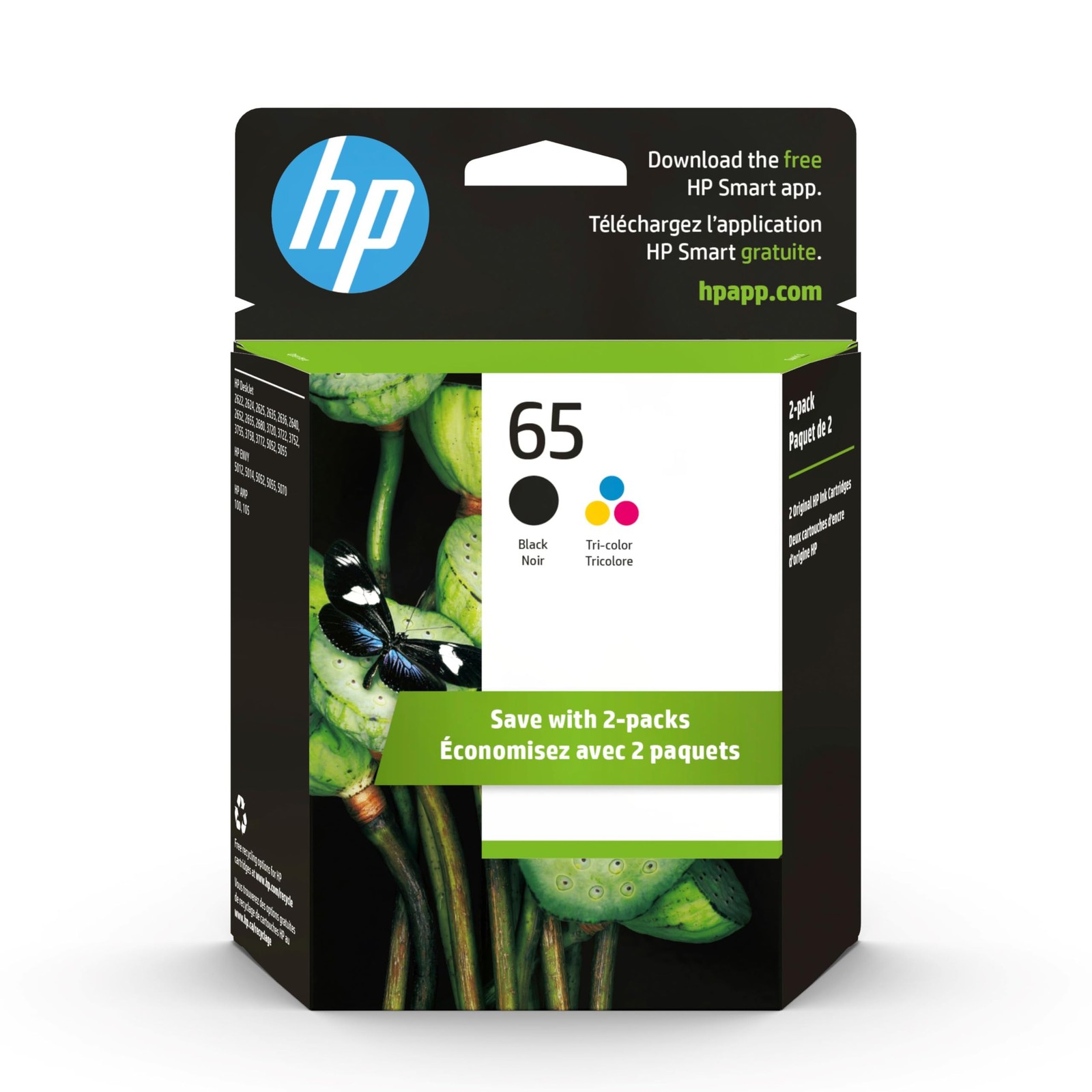 HP 65 Black/Tri-Color Ink Cartridges (2-Pack) | Works with AMP 100, DeskJet