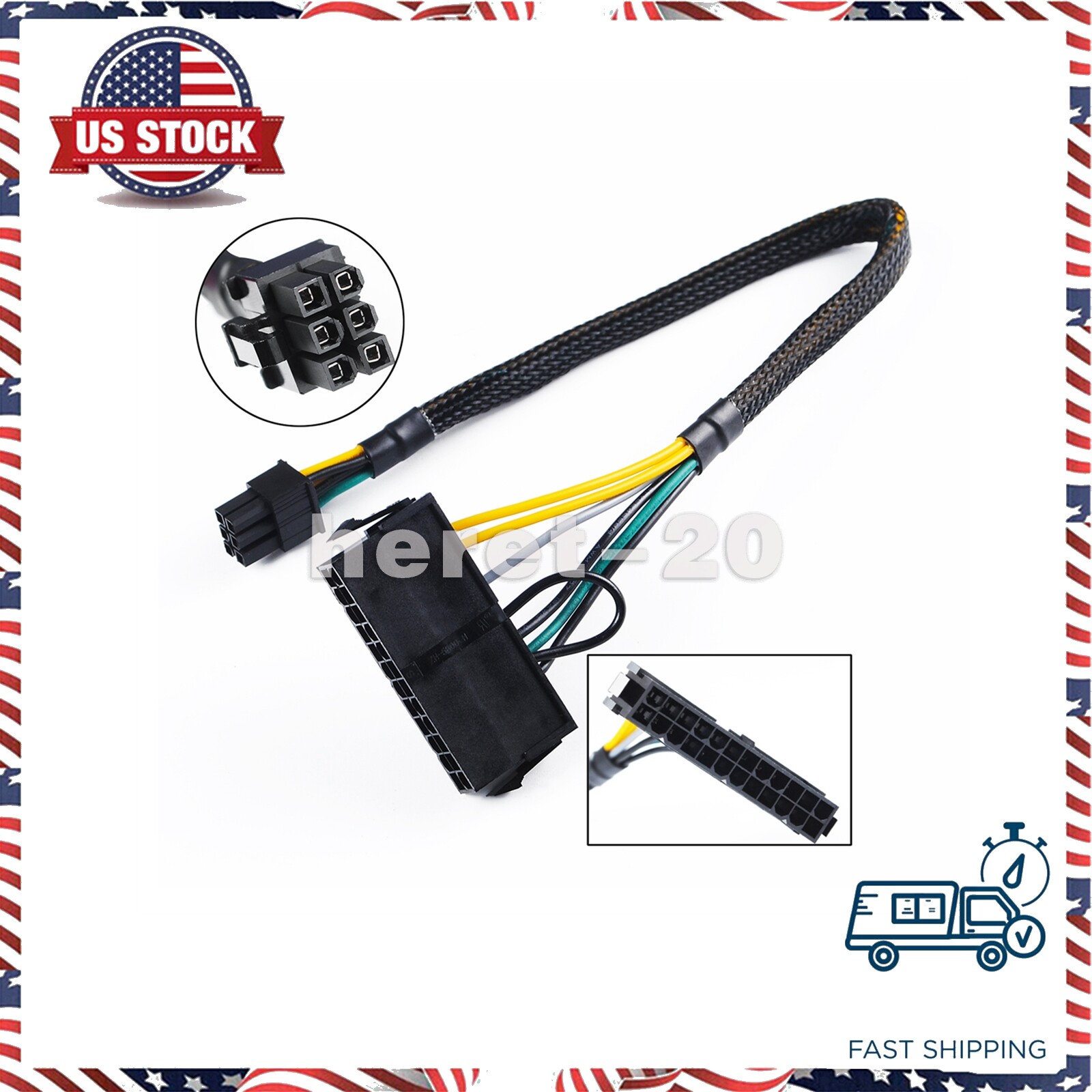 24 Pin to 6 Pin ATX PSU Power Adapter Cable for Dell Motherboard with 6 Pin Port