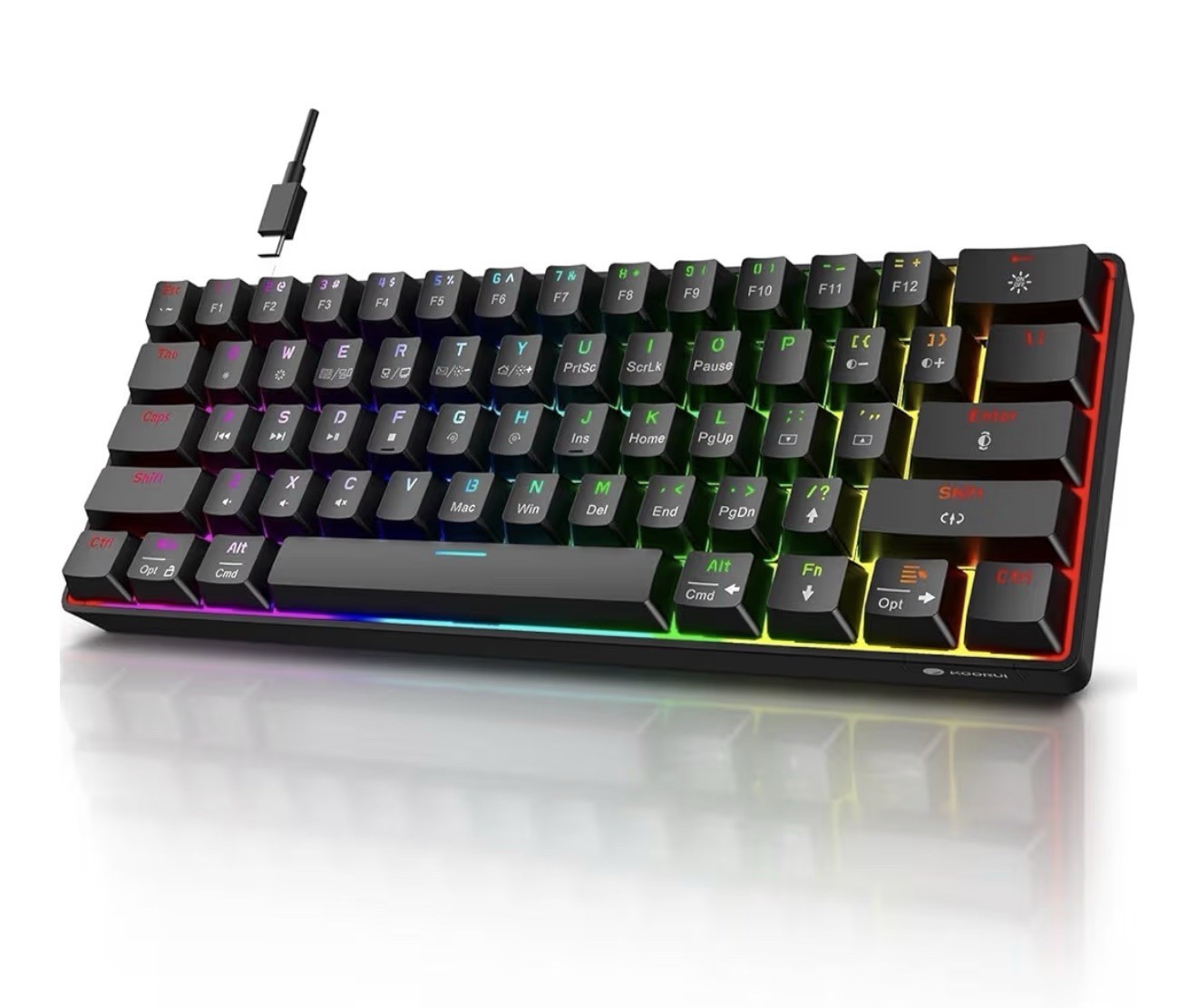 KOORUI MK061 61-Key Mechanical Gaming Keyboard RGB Backlit Red Switch Mini NEW
