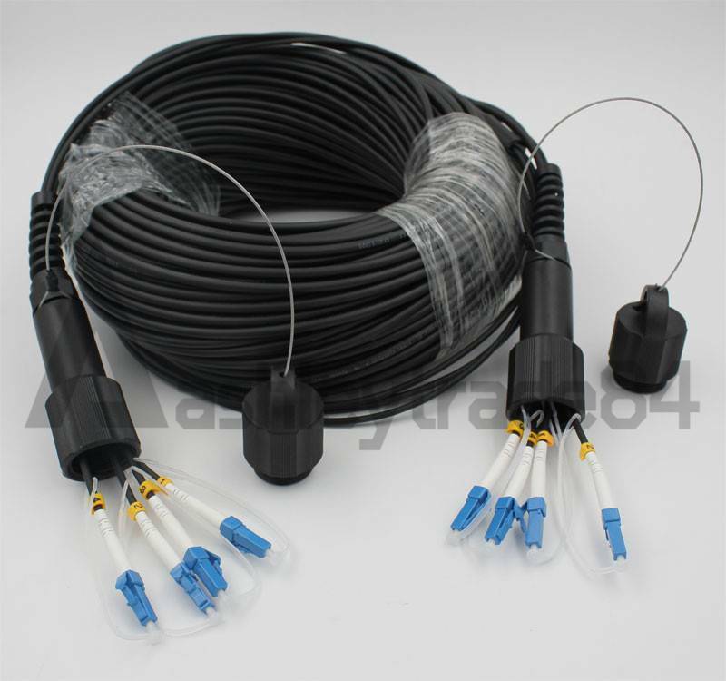 200M Outdoor DVI LC Fiber Optic Patch Cord Waterproof 4 cores Armored TPU Cable