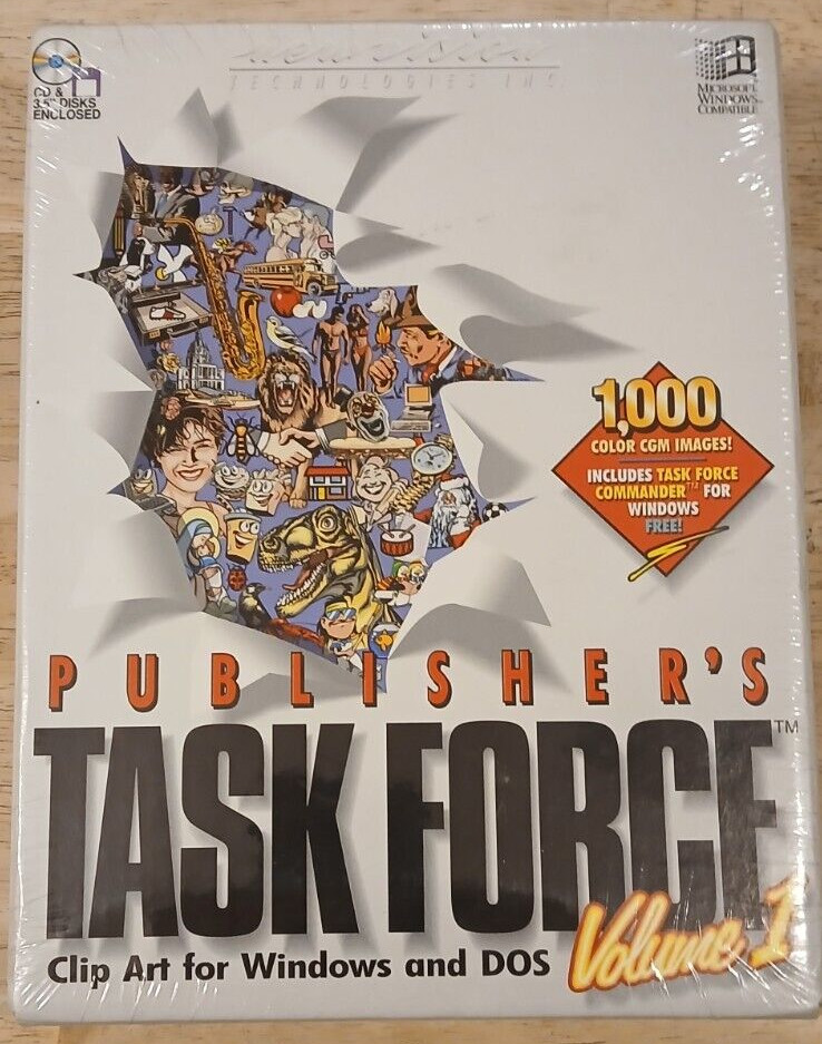 Publisher's Task Force Vol 1 Clip Art Retro NIB 1000 Images w/ CD ROM VHTF RARE