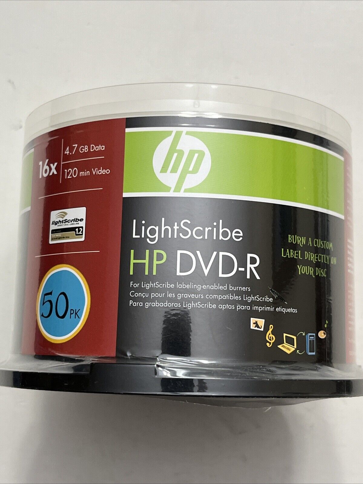HP Lightscribe DVDs - DVD-R - 16x - New - Package of 50 - Sealed - 4.7gb