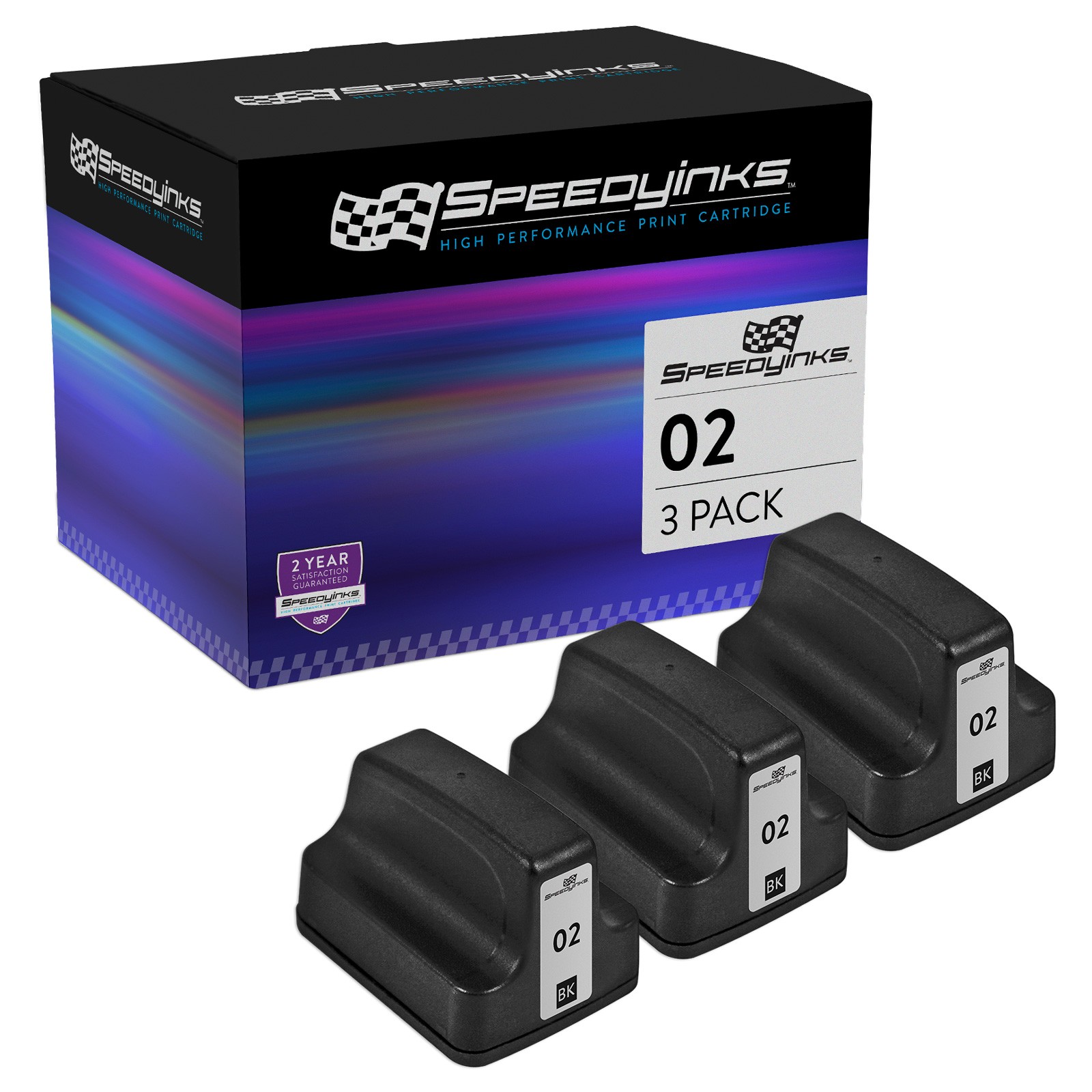 SPEEDY 3PK Replacements HP 02 Ink Cartridge C8721WN Black PhotoSmart C5180 C6180