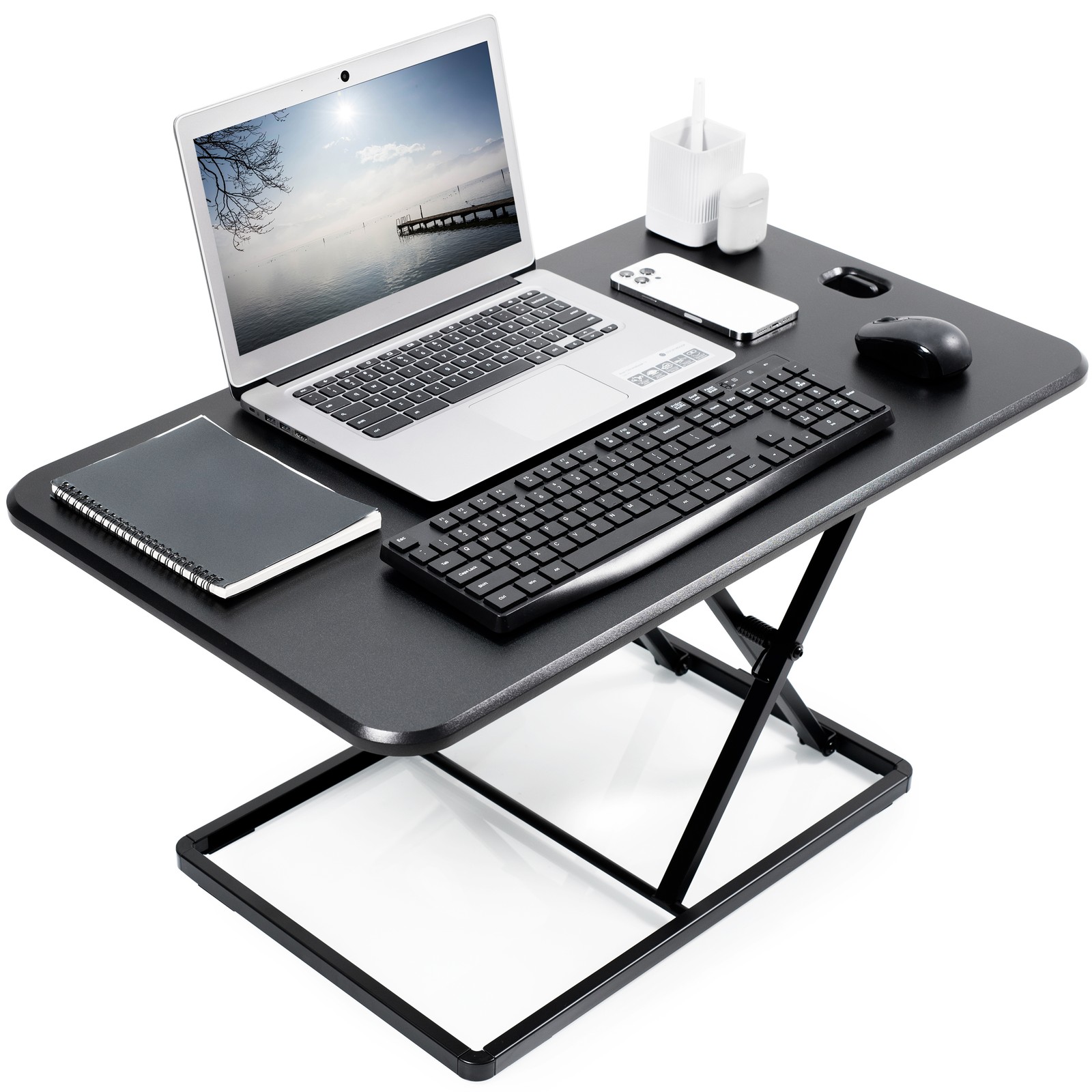 VIVO Black Ultra Slim 32" Desktop Converter, Sit Stand Tabletop Monitor Riser
